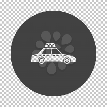 Taxi car icon. Subtract stencil design on tranparency grid. Vector illustration.