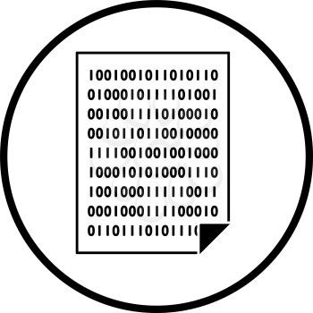 Sheet With Binary Code Icon. Thin Circle Stencil Design. Vector Illustration.