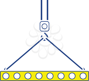 Icon of slab hanged on crane hook by rope slings . Thin line design. Vector illustration.