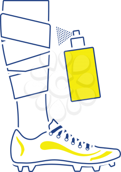 Icon of football bandaged leg with aerosol anesthetic. Thin line design. Vector illustration.