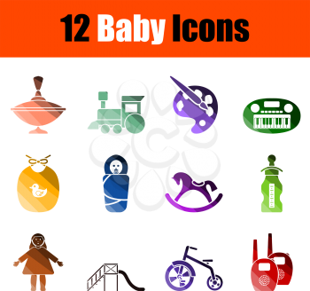 Baby Icon Set. Flat Color Ladder Design. Vector Illustration.