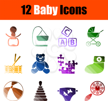 Baby Icon Set. Flat Color Ladder Design. Vector Illustration.