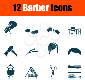 Barber Icon Set. Shadow Reflection Design. Vector Illustration.