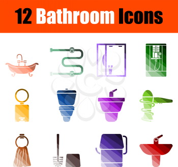 Bathroom Icon Set. Flat Color Ladder Design. Vector Illustration.