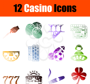 Casino Icon Set. Flat Color Ladder Design. Vector Illustration.