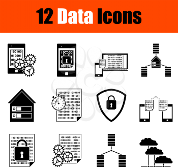 Set of 12 Data Icons. Fully editable vector illustration. Text expanded.