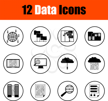 Set of 12  Data Icons. Thin Circle Design. Fully Editable Vector Illustration. Text Expanded.
