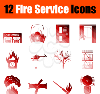 Fire Service Icon Set. Flat Color Ladder Design. Vector Illustration.