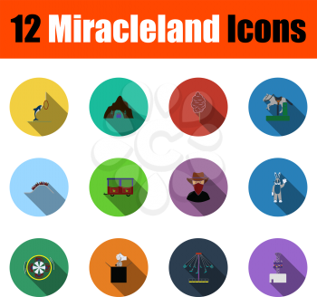 Set Of Miracleland Icons. Full Color Flat Design With Long Shadow. Vector illustration.