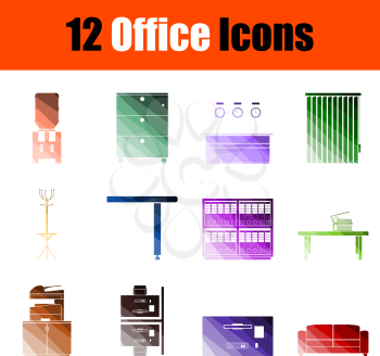 Office Icon Set. Flat Color Ladder Design. Vector Illustration.