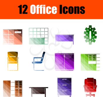 Office Icon Set. Flat Color Ladder Design. Vector Illustration.