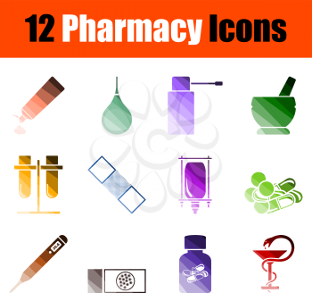Set of Pharmacy Icons. Color Ladder Design. Vector Illustration.