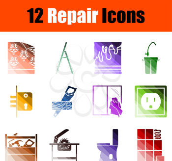 Set of 12 icons on Home Repair theme. Color Ladder  Design. Fully editable vector illustration. Text expanded.