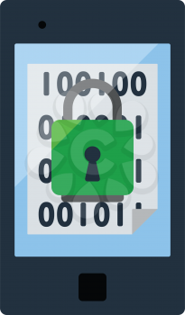 Mobile Security Icon.  Smartphone With Binary Code and Lock on Screen. Flat color design. Data series. Vector illustration.