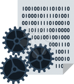 App Development Icon. Sheet  With Binary Code And Gears. Flat color design. Data series. Vector illustration.