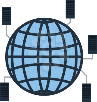 Big Data Icon. Globe With Connected Servers. Flat color design. Data series. Vector illustration.