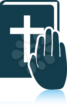 Hand on Bible icon. Shadow reflection design. Vector illustration.