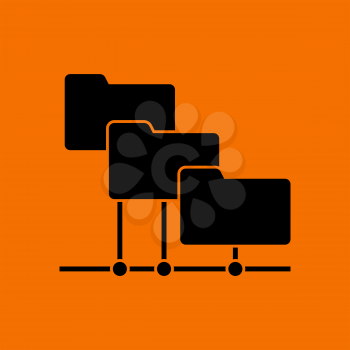 Folder Network Icon. Black on Orange background. Vector illustration.