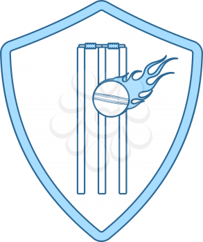 Cricket Shield Emblem Icon. Thin Line With Blue Fill Design. Vector Illustration.