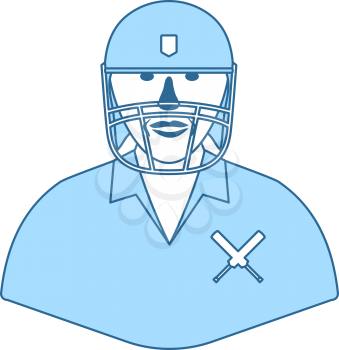 Cricket Player Icon. Thin Line With Blue Fill Design. Vector Illustration.