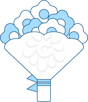 Tulips Bouquet Icon With Tied Bow. Thin Line With Blue Fill Design. Vector Illustration.