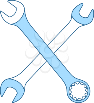 Crossed Wrench Icon. Thin Line With Blue Fill Design. Vector Illustration.