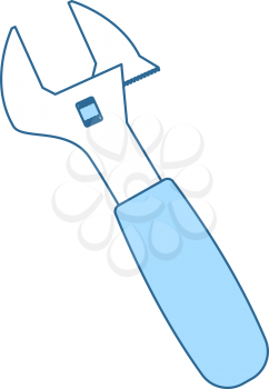 Adjustable Wrench Icon. Thin Line With Blue Fill Design. Vector Illustration.