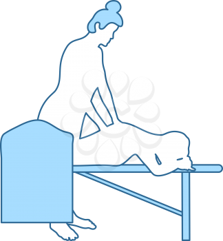 Woman Massage Icon. Thin Line With Blue Fill Design. Vector Illustration.