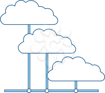 Cloud Network Icon. Thin Line With Blue Fill Design. Vector Illustration.