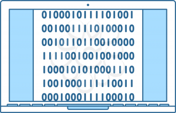 Laptop With Binary Code Icon. Thin Line With Blue Fill Design. Vector Illustration.