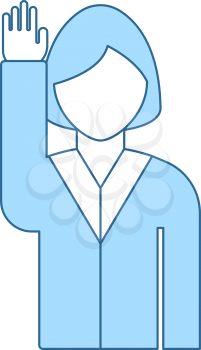 Voting Lady Icon. Thin Line With Blue Fill Design. Vector Illustration.
