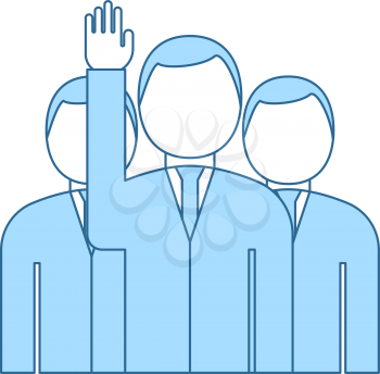 Voting Man With Men Behind Icon. Thin Line With Blue Fill Design. Vector Illustration.
