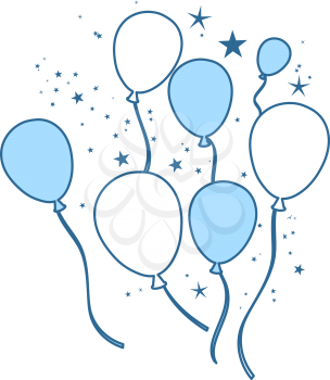 Party Balloons And Stars Icon. Thin Line With Blue Fill Design. Vector Illustration.