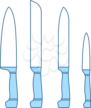 Kitchen Knife Set Icon. Thin Line With Blue Fill Design. Vector Illustration.