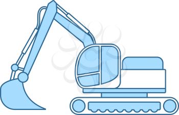 Icon Of Construction Bulldozer. Thin Line With Blue Fill Design. Vector Illustration.