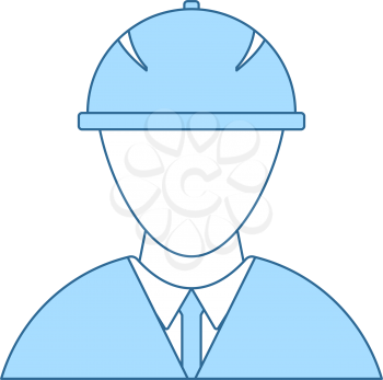 Icon Of Construction Worker Head In Helmet. Thin Line With Blue Fill Design. Vector Illustration.