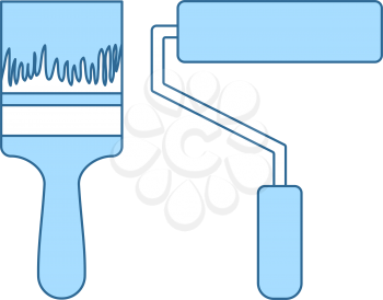 Icon Of Construction Paint Brushes. Thin Line With Blue Fill Design. Vector Illustration.