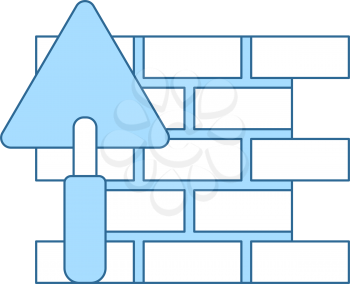 Icon Of Brick Wall With Trowel. Thin Line With Blue Fill Design. Vector Illustration.