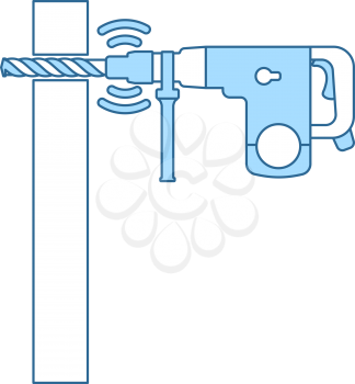 Icon Of Perforator Drilling Wall. Thin Line With Blue Fill Design. Vector Illustration.