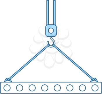 Icon Of Slab Hanged On Crane Hook. Thin Line With Blue Fill Design. Vector Illustration.