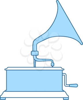 Gramophone Icon. Thin Line With Blue Fill Design. Vector Illustration.
