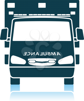 Ambulance Icon Front View. Shadow Reflection Design. Vector Illustration.