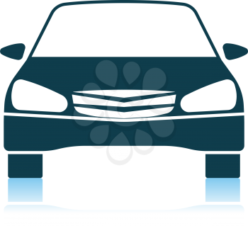 Sedan Car Icon Front View. Shadow Reflection Design. Vector Illustration.