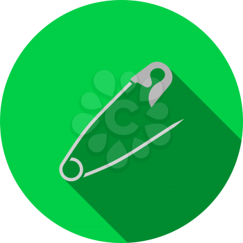 Tailor Safety Pin Icon. Flat Circle Stencil Design With Long Shadow. Vector Illustration.