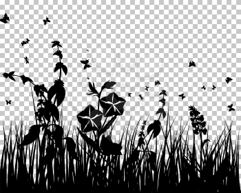 Meadow background with butterfly and flower. Vector illustration.