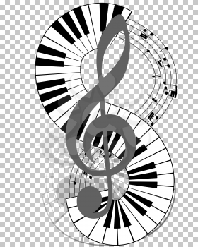 Musical notes staff with piano keyboard. Vector illustration.