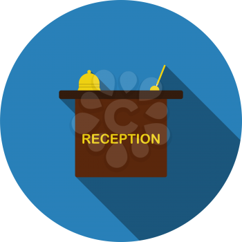 Hotel Reception Desk Icon. Flat Circle Stencil Design With Long Shadow. Vector Illustration.