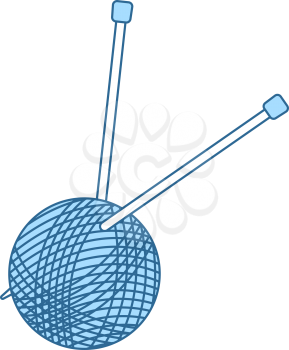 Yarn Ball With Knitting Needles Icon. Thin Line With Blue Fill Design. Vector Illustration.