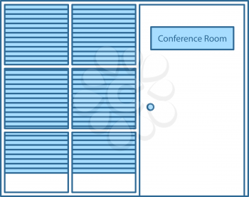 Conference Room Icon. Thin Line With Blue Fill Design. Vector Illustration.