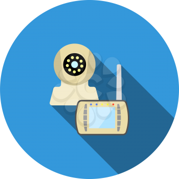 Baby Monitor Icon. Flat Circle Stencil Design With Long Shadow. Vector Illustration.